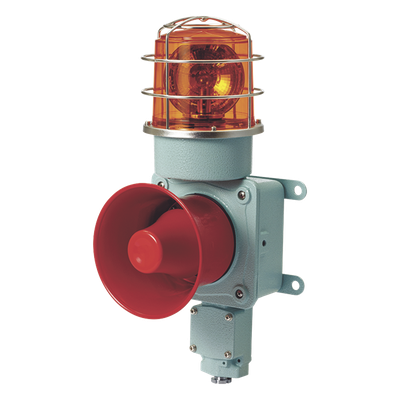 Combinación de luz de advertencia giratoria ámbar con bocina eléctrica / 24 VCD / 120 dB / IP66 / -20°C a +50°C / 120-140 RPM | SIERRA STORE