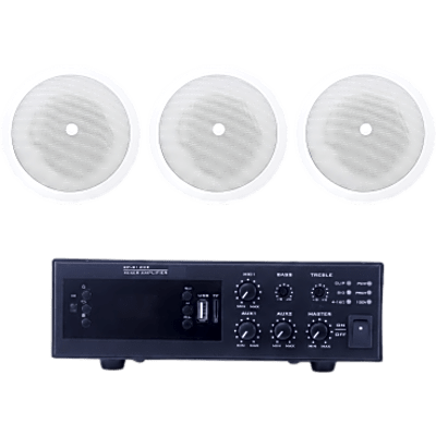 KIT de Amplificador de 120W para Escritorio | 3 Altavoces de Plafón de 5" | 3.75 - 30W | Sistema 70/100V | SIERRA STORE