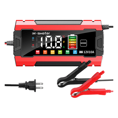 Cargador Inteligente Automático 3 Etapas / 12V 10A / Para Motocicleta, Auto, ATV / Baterías AGM, GEL, SLA, WET, DEEP CYCLE, Litio | SIERRA STORE