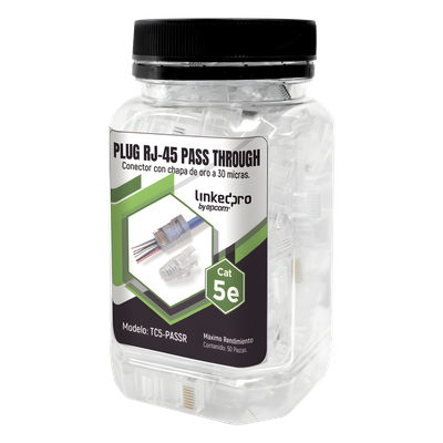 LINKEDPRO BY EPCOM TC5PASSR - Plugs Pass-Through RJ45 / Cat5e / Sin Blindaje / Alivio de Tensión Integrado / Chapado Oro 30 Micras / | SIERRA STORE