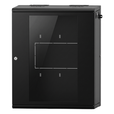 Gabinete Rack / 16 UR / Montaje Pared / Puerta Cristal Templado / Carga 80 kg / Abatible 120° / Ventilación 120 mm | SIERRA STORE