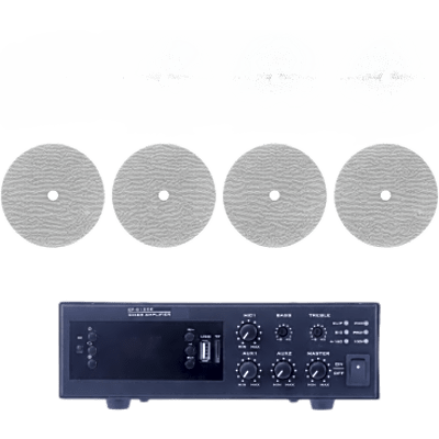 KIT de Amplificador de 120W para Escritorio | 4 Altavoces de Techo de 6" | 20W | Sistema 70/100V | SIERRA STORE