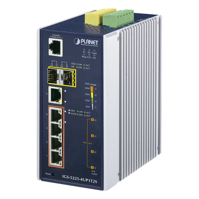 Switch Industrial Administrable / 4 Puertos Gigabit Ultra PoE 60W / 2 Puertos SFP / Rango -40°C a 75°C / IP30 / Riel DIN o Pared | SIERRA STORE