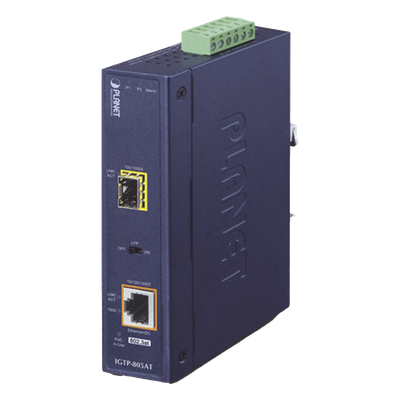 Convertidor de Medios PoE Industrial / SFP 1000BASE-X a RJ45 Gigabit / PoE+ 802.3at 30W / -40 a 75°C / IP30 / 12-48V CC o 24V CA | SIERRA STORE