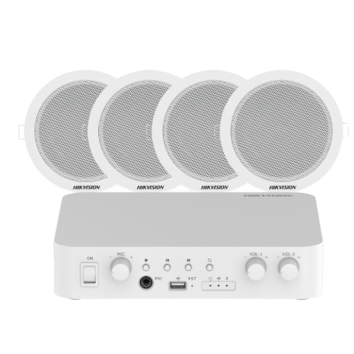 HIKVISION DSQAEKIT0206/ST - Sistema de Audio Ambiental / Amplificador 80W / 2 Zonas 40W / 4 Altavoces de Plafón / Bluetooth / USB / | SIERRA STORE