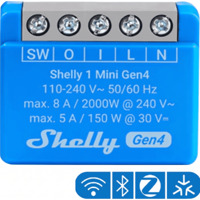 Mini Interruptor Inteligente / Wi-Fi 2.4, Zigbee, Bluetooth, Matter / 1 Canal 8A / 110-240V AC / Contacto Seco / 29x35x16 mm | SIERRA STORE