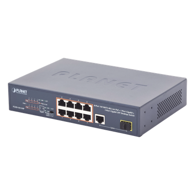 Switch no Administrable 8 puertos 10/100 PoE 802.3af/at 135W, 1 puerto Uplink 10/100/1000 y 1 SFP 100/1000 para escritorio | SIERRA STORE