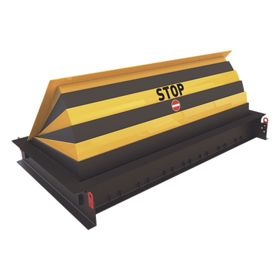 Road Blocker / 2 m (6.56 ft) de ancho / Operación hidráulica / Control manual / Acero galvanizado / Franjas amarillas y negras | SIERRA STORE