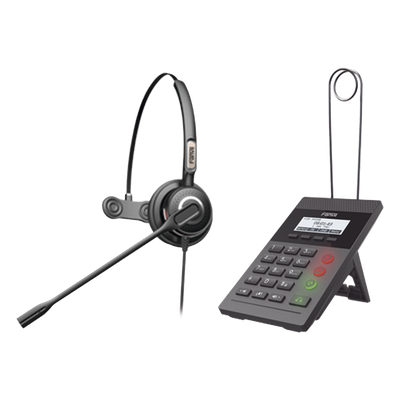 Kit de Call Center / Teléfono IP PoE / Pantalla 128x48 / 2 Puertos Ethernet / Diadema con Cancelación de Ruido / Fuente de Alimentación | SIERRA STORE