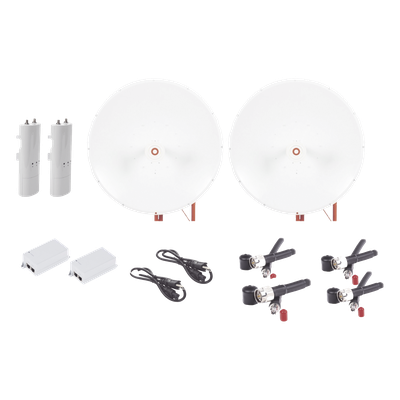 Kit Radio Punto a Punto / 500 Mbps / Antena Parabólica 34 dBi / Alcance 65 km (213.3 ft) / Frecuencia 4.9-6.5 GHz / PoE 24V | SIERRA STORE