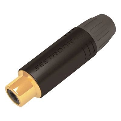 Conector RCA Hembra / Contacto Chapado en Oro / Carcasa Metálica Negra / Cable OD 3.5-6.5 mm / 2000 Ciclos | SIERRA STORE