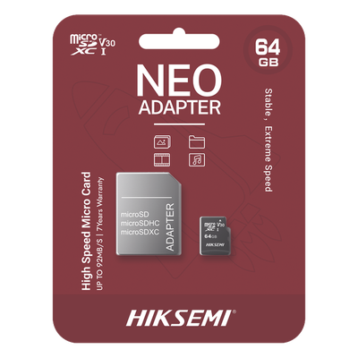 HIKSEMI by HIKVISION HS-TF-C1/64G/NEO/A - Memoria microSD con Adaptador / 64 GB / Clase 10 / Lectura 92 MB/s / Escritura 30 MB/s / | SIERRA STORE