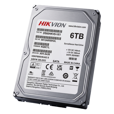 HIKVISION DS60HKVSVX1 - Disco Duro para Videovigilancia / 6 TB / SATA 6.0 Gb/s / 5400 RPM / 256 MB Buffer / 64 Cámaras HD / 24/7 / 180 | SIERRA STORE