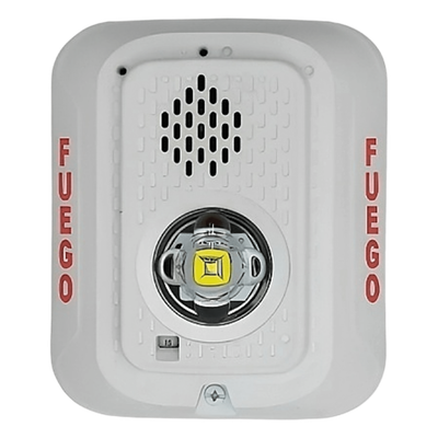 Sirena con Estrobo LED / 2 Hilos / Montaje en Pared / 24 Vcd / Candela Seleccionable / Texto en Español | SIERRA STORE