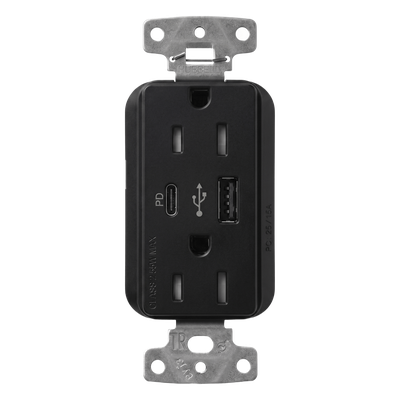 Receptáculo con USB / 15 A 125 V~ / Power Delivery 55 W / USB-A y USB-C / Tamper Resistant / Acabado Satinado Midnight | SIERRA STORE