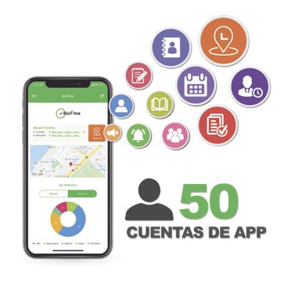 Licencia de Asistencia Móvil / 50 Usuarios / GPS y Fotografía / Compatible con BioTime Pro | SIERRA STORE