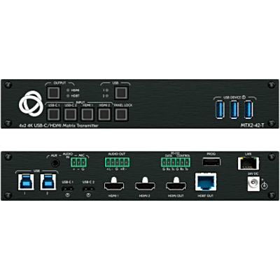 Transmisor Matricial Integrado | 2 Entradas USB-C y 2 HDMI/USB | Salidas HDMI y HDBaseT | USB 2.0 sobre HDBT | DSP de Audio Integrado | SIERRA STORE