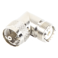 Adaptador RF en Ángulo Recto / UHF Macho PL-259 a UHF Hembra SO-239 / Cuerpo Bronce Niquelado / Aislante Delrin | SIERRA STORE
