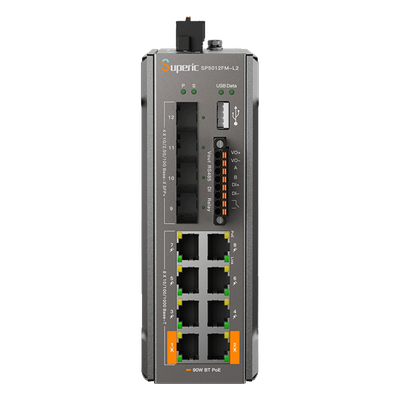 Switch PoE Industrial Gestionado L2+ / 8 Puertos Gigabit PoE / 4 Puertos SFP 10G / 96 Gbps / PoE 240W / Sin Ventilador / -40 a 75°C / | SIERRA STORE