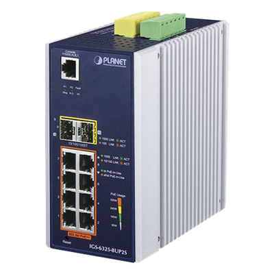 Switch Industrial Administrable Capa 3, 8 Puertos Gigabit PoE 802.3bt+, 2 Puertos 1 G / 2.5 G SFP+ | SIERRA STORE