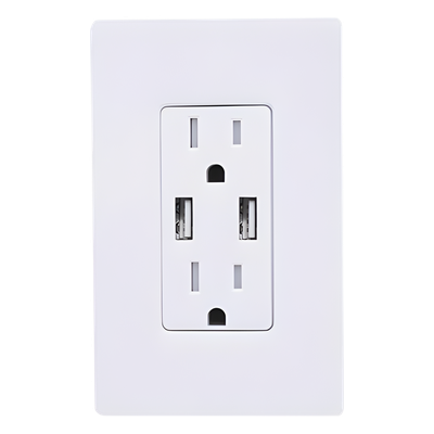 Tomacorriente USB / 15 A 125 V~ / 2 puertos USB-A 5 V 3.8 A / a prueba de manipulación / placa de vidrio blanco incluida / New | SIERRA STORE