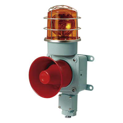 Combinación de luz de advertencia giratoria con bocina eléctrica / 24 VCD / 120 dB / IP66 / Aluminio y policarbonato / -20°C a +50°C | SIERRA STORE