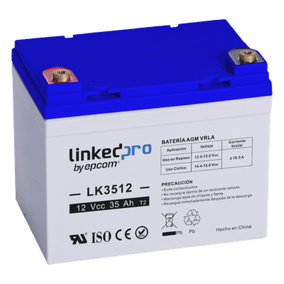 LINKEDPRO BY EPCOM LK3512 - Batería de Respaldo AGM / 12 V / 35 Ah / Válvulas de Regulación / Terminales T1 / Vida Útil 5 Años / | SIERRA STORE