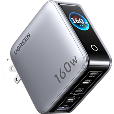Cargador Rápido GaN de 5 Puertos 160W / Pantalla TFT Inteligente / Control por App / 140W por Puerto / Carga Simultánea 5 en 1 / | SIERRA STORE