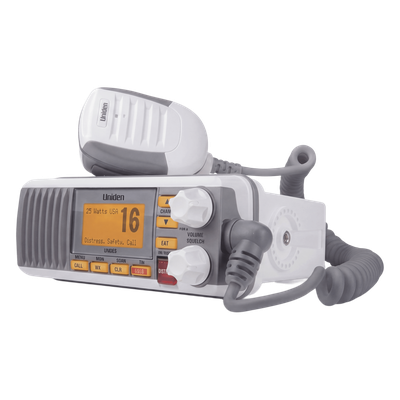 Radio Móvil Marina VHF / 25W / 1W Seleccionables / DSC Clase D con GPS / IPX4 / Monitoreo Triple Canal / Pantalla LCD / Blanco | SIERRA STORE