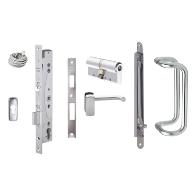 Kit de cerradura motorizada / Apertura automática por control de acceso / Perfil europeo / Acero inoxidable / Manija interior de | SIERRA STORE