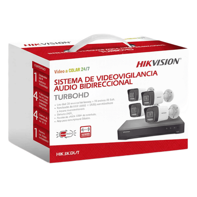 HIKVISION HIK-3K-DL/T - Kit TurboHD / 3K 5 Megapixel / DVR 4 Canales + 2 IP / 4 Cámaras Bala Dual Light / IR 30 m (98.4 ft) / Audio | SIERRA STORE