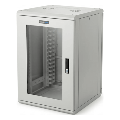 Gabinete Rackeable / 18U / 19 in / Puerta Cristal / Carga 750 Kg / 600x605x930 mm (23.6x23.8x36.6 in) / 3.05 ft Alto | SIERRA STORE
