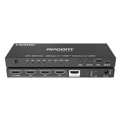 Switch HDMI 4x1 / 8K@60Hz 4:2:0 / 48 Gbps / ARC/eARC / Extracción de Audio Óptico y Analógico / Control CEC / Gestión EDID / USB-C | SIERRA STORE