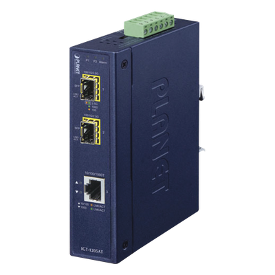 Convertidor de Medios Industrial / 1x Ethernet 10/100/1000 Base-T / 2x SFP 100/1000/2500 Base-X / -40 a 75°C / 12-48V DC | SIERRA STORE