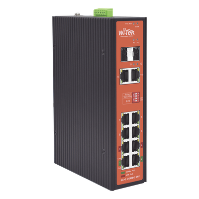 Switch PoE Industrial / 8 Puertos Gigabit + 2 SFP Combo / Extensión 250 m (820 ft) / PoE 300W / Protección 6 kV / -40°C a 80°C / | SIERRA STORE