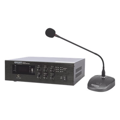 Amplificador de Audio / 240W RMS / Sistema 70/100V / Bluetooth / MP3 / FM / Micrófono de Escritorio | SIERRA STORE