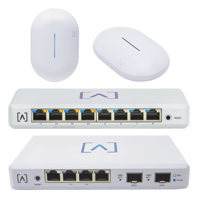 Kit de Red Profesional / Router Gigabit / Switch PoE 8 Puertos / 2 Puntos de Acceso Wi-Fi 6 / Administración en la Nube / Filtrado de | SIERRA STORE