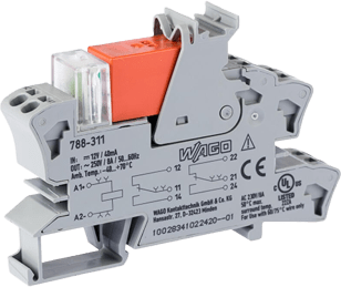 Módulo Relé / 12V DC / 8A / 2 Inversores / LED Rojo / Push-in CAGE CLAMP® / Montaje Carril DIN / IP20 / Gris - WAGO