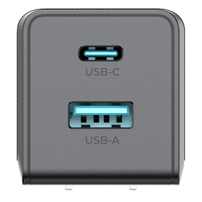 Cargador de Pared GaN III / 35W / USB-C PD 35W + USB-A 22.5W / Carga Simultánea / Enchufe Plegable | SIERRA STORE