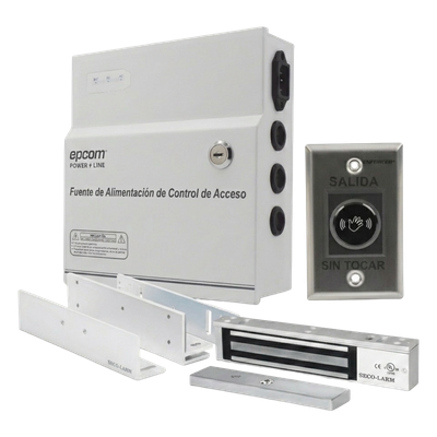 Kit de Control de Acceso / Fuente 12 VCD 5A / Chapa Magnética 600 lbs / Botón Sin Contacto / Montajes L y Z / Batería de Respaldo | SIERRA STORE