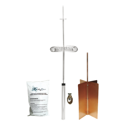 Kit de Protección Contra Rayos / Ángulo de Protección 72° / Mástil 1.2 m (3.9 ft) / Electrodo Rehilete / Mejorador de Suelo 11 kg / | SIERRA STORE
