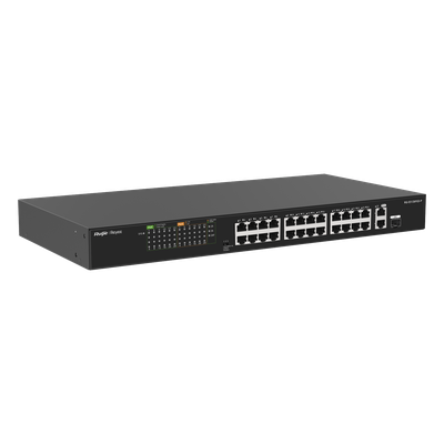 Switch PoE+ No Administrable / 24 Puertos 10/100 PoE+ / 2 Uplinks Gigabit / 370W PoE / 8.8 Gbps / 1.44 ft x 0.70 ft x 0.14 ft | SIERRA STORE