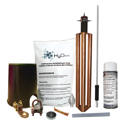 Kit de Protección Contra Tormentas Eléctricas / 80 m (262.5 ft) de Diámetro de Protección / Mástil 1.2 m (3.9 ft) / Electrodo 100 A / | SIERRA STORE