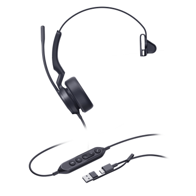 Diadema Alámbrica USB / Cancelación de Ruido Dual-Mic con IA / Altavoz 35 mm / USB-C con Adaptador USB-A / Certificación Microsoft | SIERRA STORE