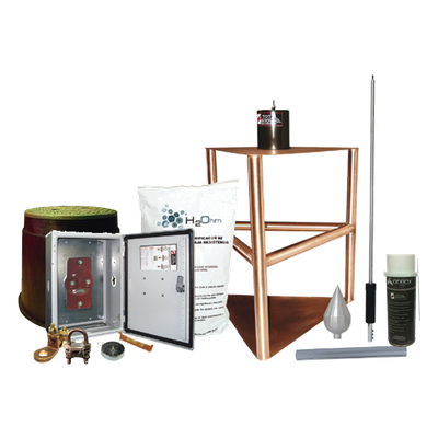 Kit de Protección Contra Tormentas Eléctricas / 200 m de Diámetro (656 pies) / Electrodo 700 A / Mejorador de Suelo 44 kg / Mástil 1.2 | SIERRA STORE