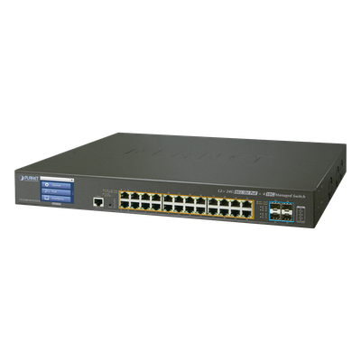 Switch Administrable L2+ 24 puertos gigabit c/ Ultra PoE, 4 puertos 10G SFP, c/Display, (600W) | SIERRA STORE