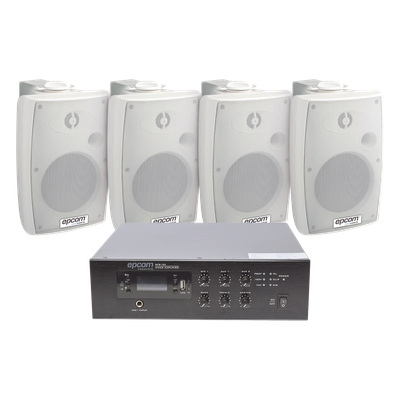 Kit Amplificador 100V / 120W RMS / 4 Altavoces Pared 2.5-20W / Bluetooth MP3 Tuner USB / Sistema Voceo 70/100V | SIERRA STORE