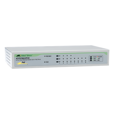 Switch No Administrable PoE de 8 puertos 10/100 Mbps (4 puertos PoE) con fuente de alimentación externa, 30 Watts | SIERRA STORE