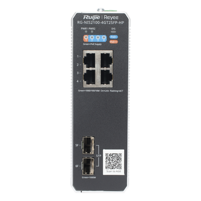 Switch Industrial PoE+ / 4 Puertos Gigabit / 1 PoE++ 60W + 3 PoE+ 30W / 2 SFP Uplink / 12 Gbps / -40°C a 75°C / Protección 6 kV | SIERRA STORE