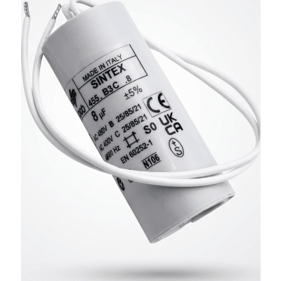 Capacitor de arranque / 8 µF / 400 V / Cables incluidos / Barrera serie 615 | SIERRA STORE